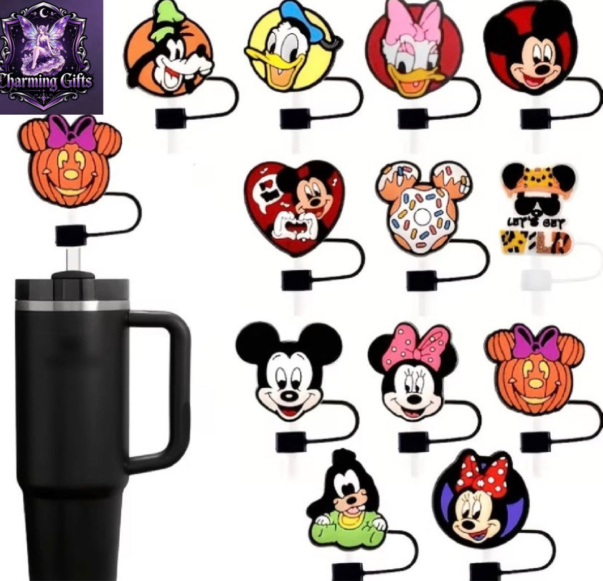 12pcs Disney Straw Cover, Cute Sports Cup Accessories, Suitable for Mugs and Straw Lid Parts. Reusable Straw Tip Protective Covers, Ideal for Outdoor Travel and Other Scenarios