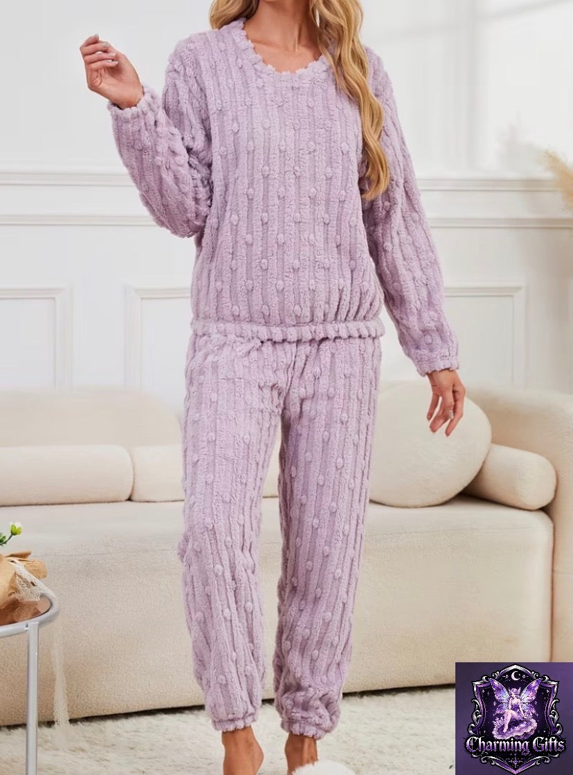 🧶 Jacquard Dot Fleece-Lined Pyjama Set