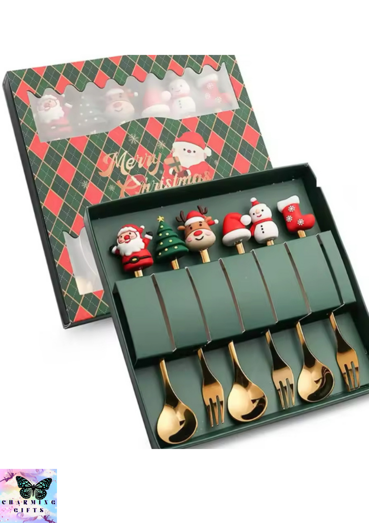 6Pcs Christmas Fork And Spoon Set,Stainless Steel Creative Tableware,Coffee Tea Dessert Forks And Spoons Gift Set