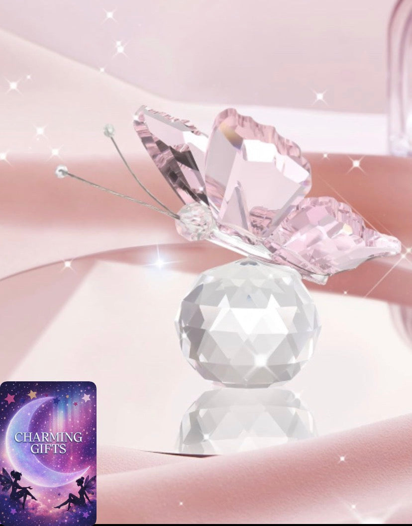 Crystal Flying Butterfly with Crystal Ball Base Figurine Ornament Statue Animal