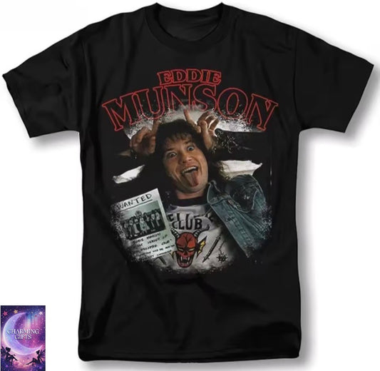 Eddie Munson Hellfire Club Vintage 90s Rock Band Graphic T-Shirt Unisex Regular Fit Short Sleeve Tee with Iconic Album Art