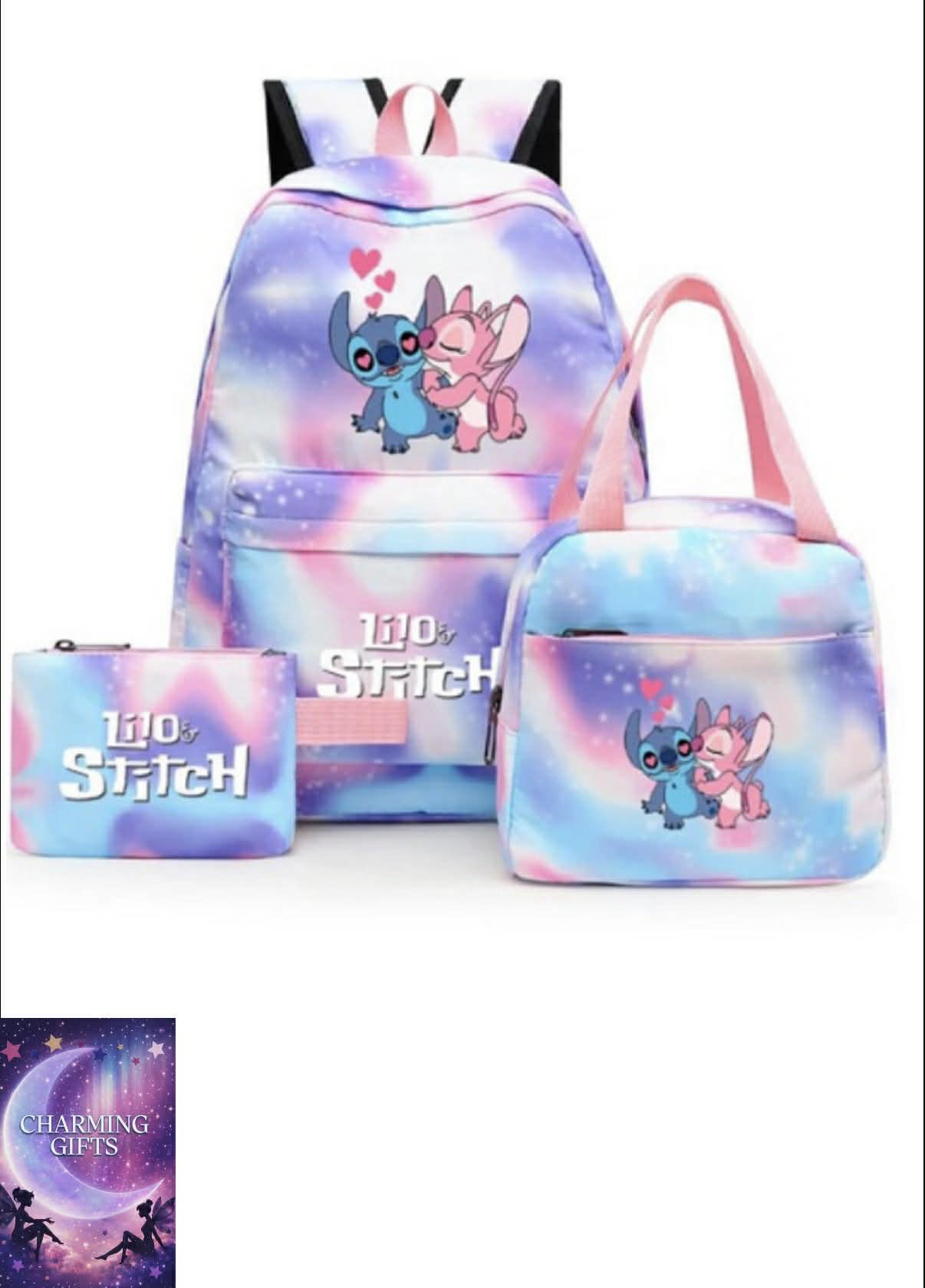 3Pcs/set Disney Lilo Stitch Student Boy Girl Schoolbag Colorful Backpack with Lunch Bag
