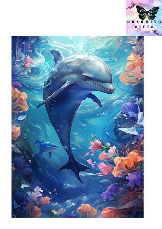 Diamond Drawing & Number Painting Kits for Adults,Diamond Art,Rhinestone Cross Stitch Embroidery Art,DIY Crafts for Kids Beginners and Adult Gifts, Home and Wall Decor - (Dolphin) 30x40cm