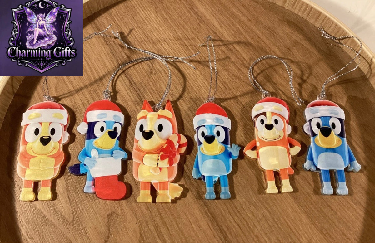 💙🎄 BLUEY & BINGO CHRISTMAS ORNAMENTS — SET OF 6! 🎄💙