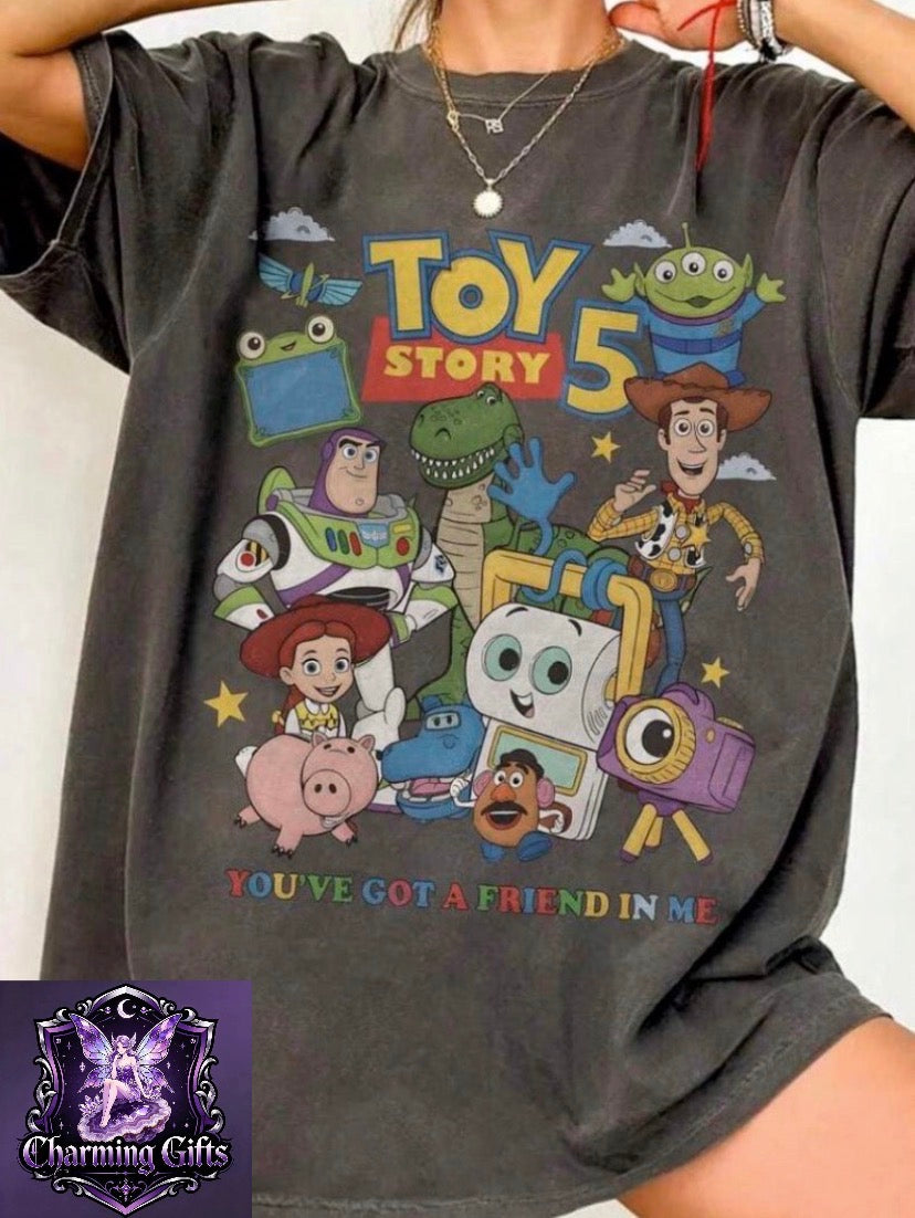 100% Cotton T-Shirt, Toy Story Color Collage Poster Disney Print, Easy To Wear In Summer, Micro-Elastic, Breathable, Outdoor Holiday Sports