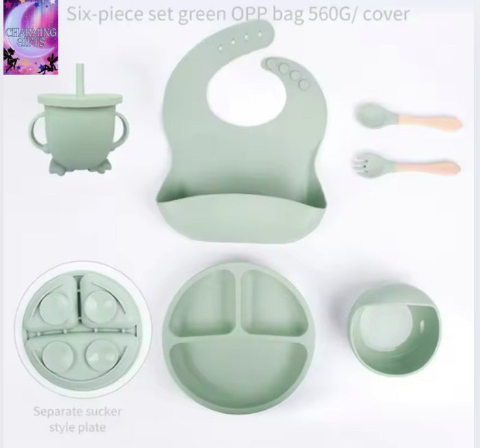 6 PCS Baby Meal Set Silicone Set Childrens Meal Training Set Cutlery