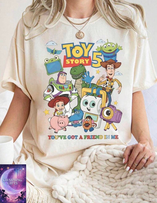 100% Cotton T-Shirt, Toy Story Color Collage Poster Disney Print, Easy To Wear In Summer, Micro-Elastic, Breathable, Outdoor Holiday Sports