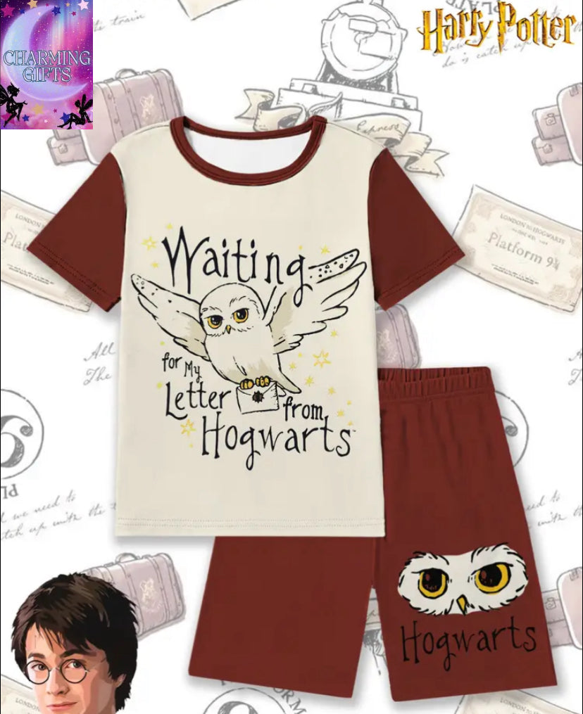 Warner Harry Potter Fantasy Magic Print, Harry Potter Owl Style Short Sleeve Shorts Set for boys & girls , Suitable for Indoor Wear