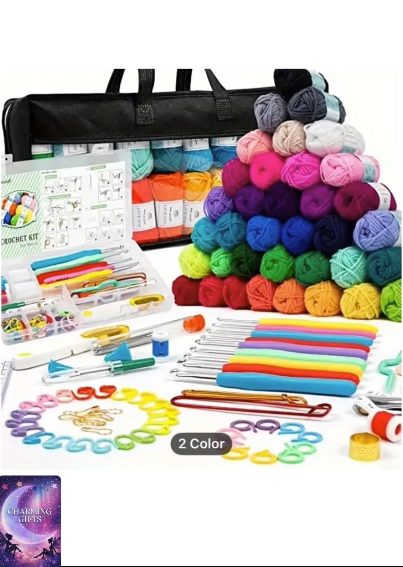 103pcs DIY Crochet Kit- Includes Yarn, Hooks, Knitting Needles, Stitch Markers, and Accessories, Beginner Starter Set, Multifunctional Home Handicraft Tools with Portable Storage Bag