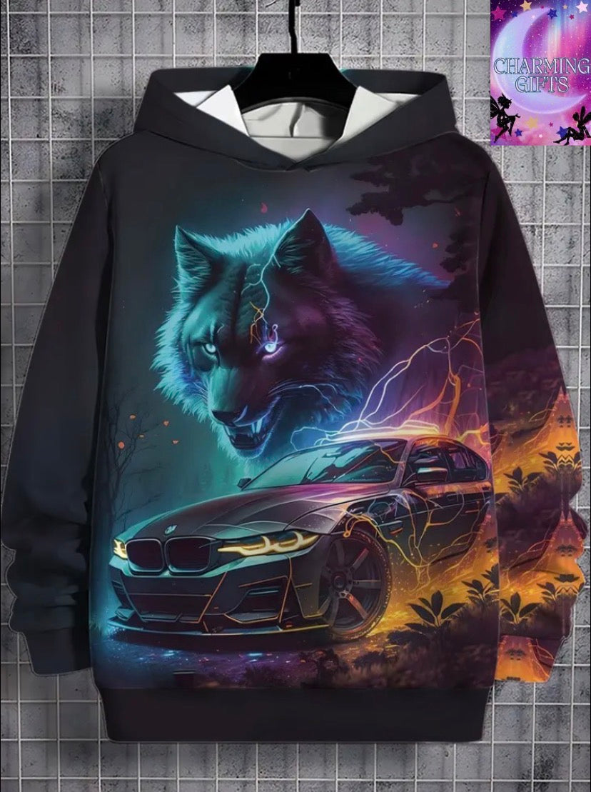 Men's 3D Funny & Dynamic Digital Print Hooded Sweatshirt - Geometric Pattern Pullover Hoodie, Warm Winter & Spring/Fall Casual Sweater, Machine-Washable Fabric with Natural-Inspired 3D Graphics (Green/Blue/Black/Beige)