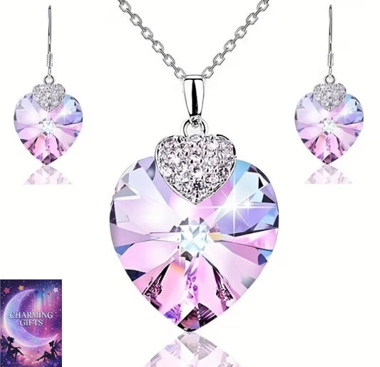 Elegant Heart-Shaped Crystal Necklace & Earrings Set for Women - Rhinestone Embellished, Ideal for Weddings, Engagements, and Special Occasions, Wedding Jewelry|Heartshaped Design|Durable Jewelry, Wedding Jewelry for Bride