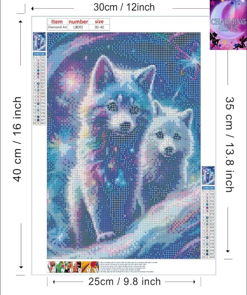 Fantasy Diamond Painting Kits for Adults, Wolf 5D DIY Diamond Art Kits for Beginners Round Full Drill Painting with Diamonds Gem Art Crafts for Home Wall Decor Gift 30x40cm