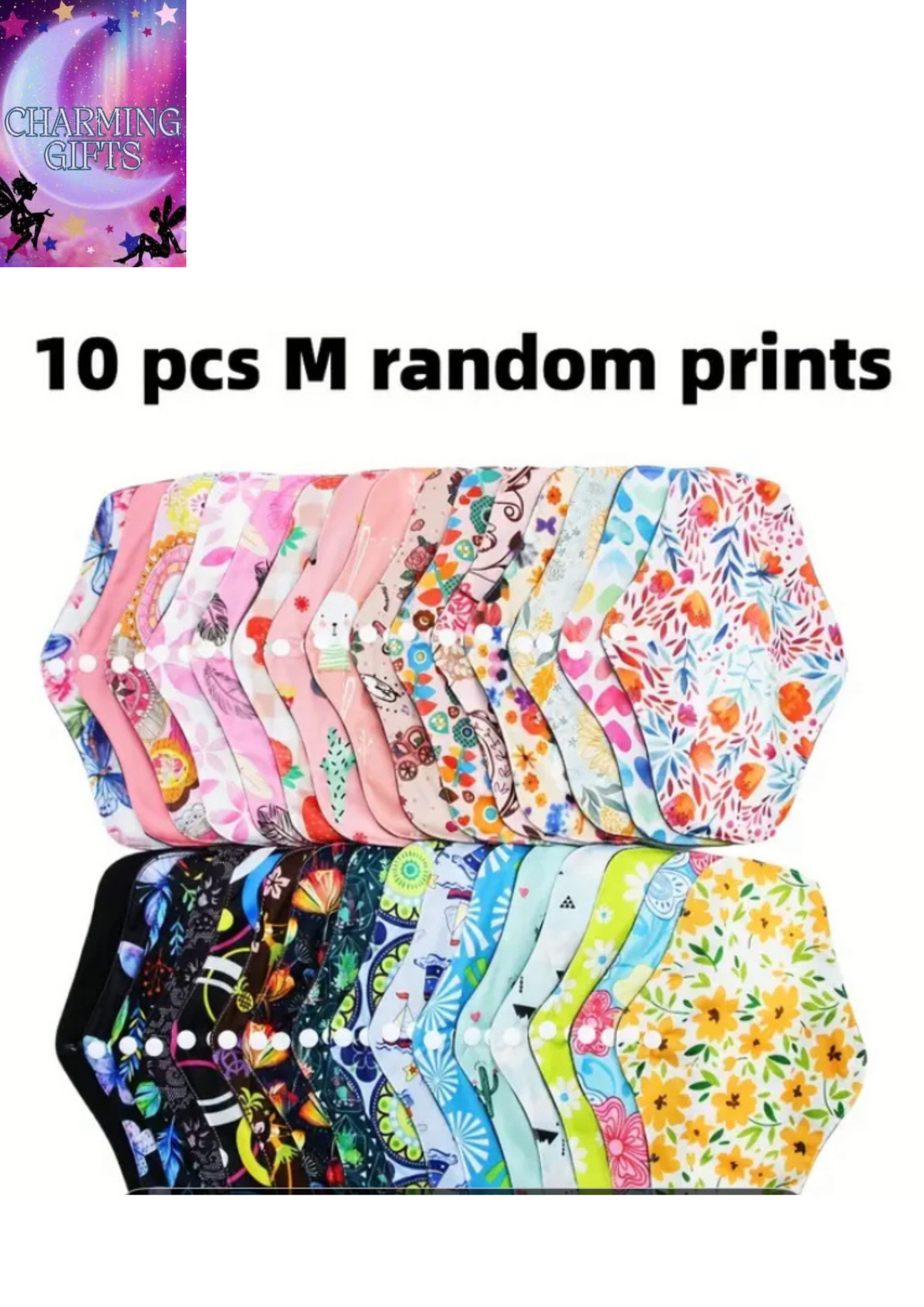 10pcs Random Color Reusable Menstrual Pads, Bamboo Cloth Pads for Heavy Flow Large Sanitary Pads Set with Wings for Women, Washable Overnight Cloth Panty Liners Period Pads