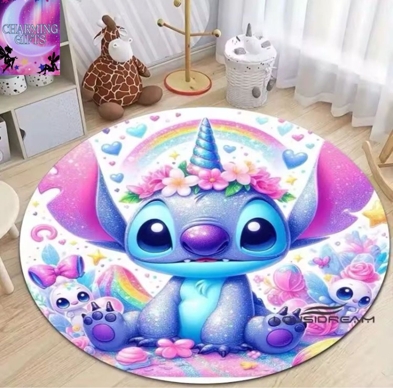 DISNEY Cartoon Lilo & Stitch Print Round Carpet Living Room Bedroom Table Chair Sofa Decorative Carpets Exquisite Gift 80x80Cm