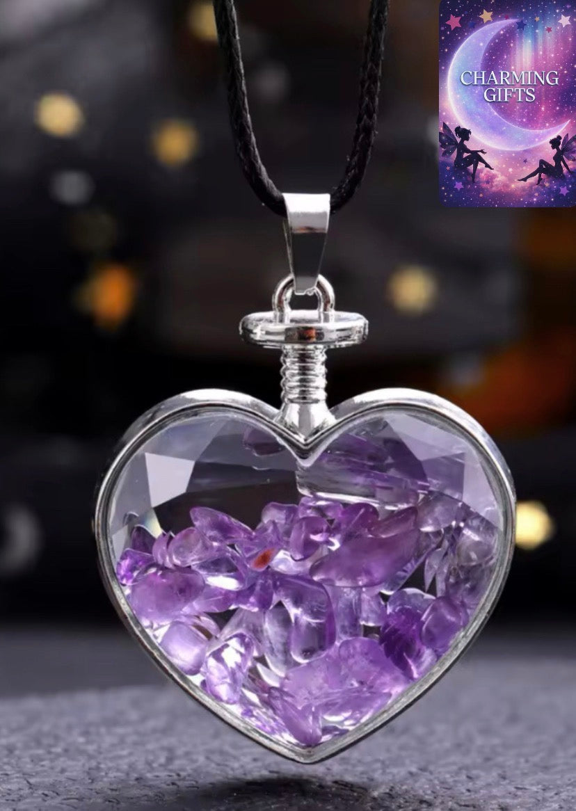 Natural Stone Bottle Necklace For Girls Creative Gift Broken Stone Jewelry Healing Crystal Stone Heart pendant love glass bottle