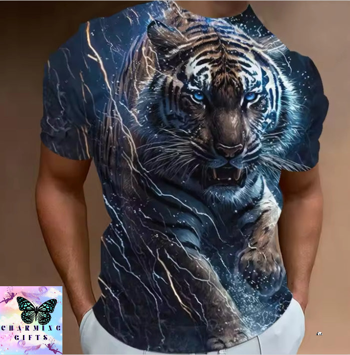 Fierce Tiger Print Men's T-Shirt 3d Print Short Sleeve T-Shirt For Men Summer Loose Man Clothing Retro Loose Oversized Tees Tops