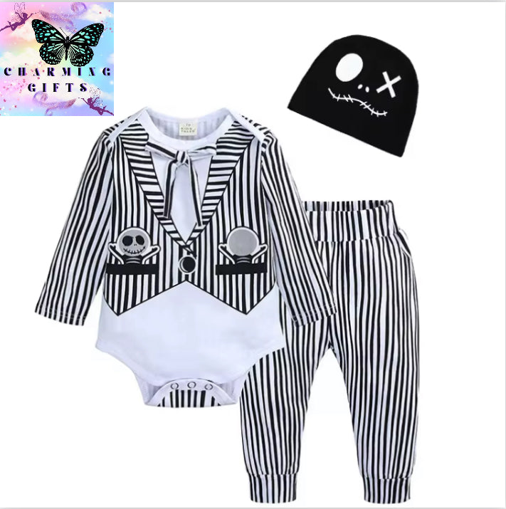 Nightmare before Christmas Newborn Baby Cotton Clothes Sets Spring Autumn Girl Boy Romper Pants Hat 3pcs Sets For Halloween Ghost Infant Pajamas Wear