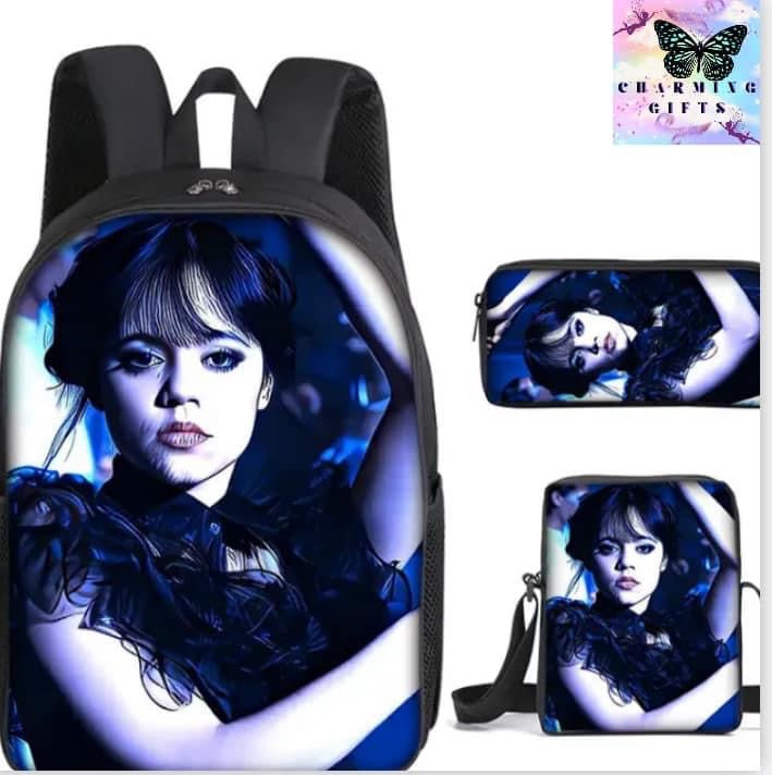 3PC/set Wednesday Addams Backpack Nevermore Academy Primary Middle School Students Boys Girls Schoolbag