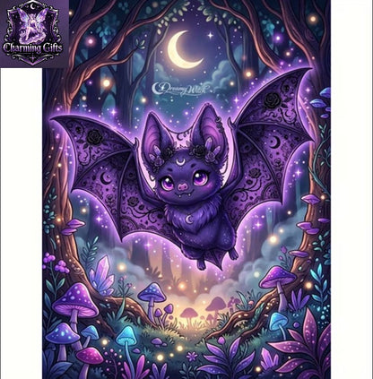 🌙 Magical Forest • Purple Moon & Bats Diamond Painting Kit