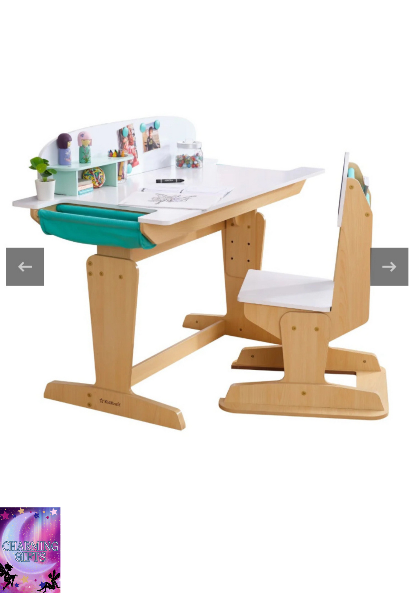 KidKraft Grow Together Pocket Adjustable Desk With Hutch & Chair Natural Colour