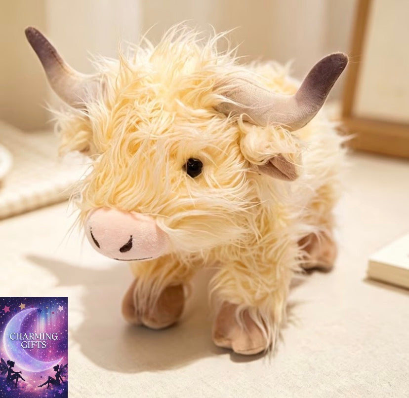 Standing Highland Cow Plush Toy Set, Soft Fluffy Scottish Cow Stuffed Animals, Adorable Farm Cow Plushies, Cuddly Gifts for Kids