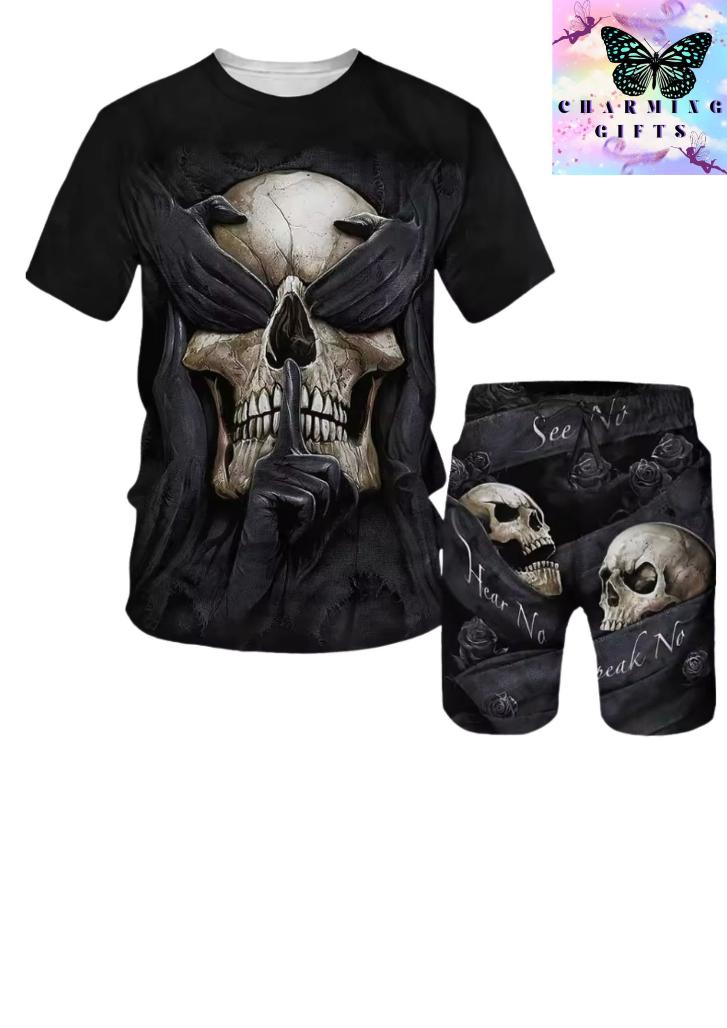 See no evil speak no evil hear no evil T shirt and shorts set