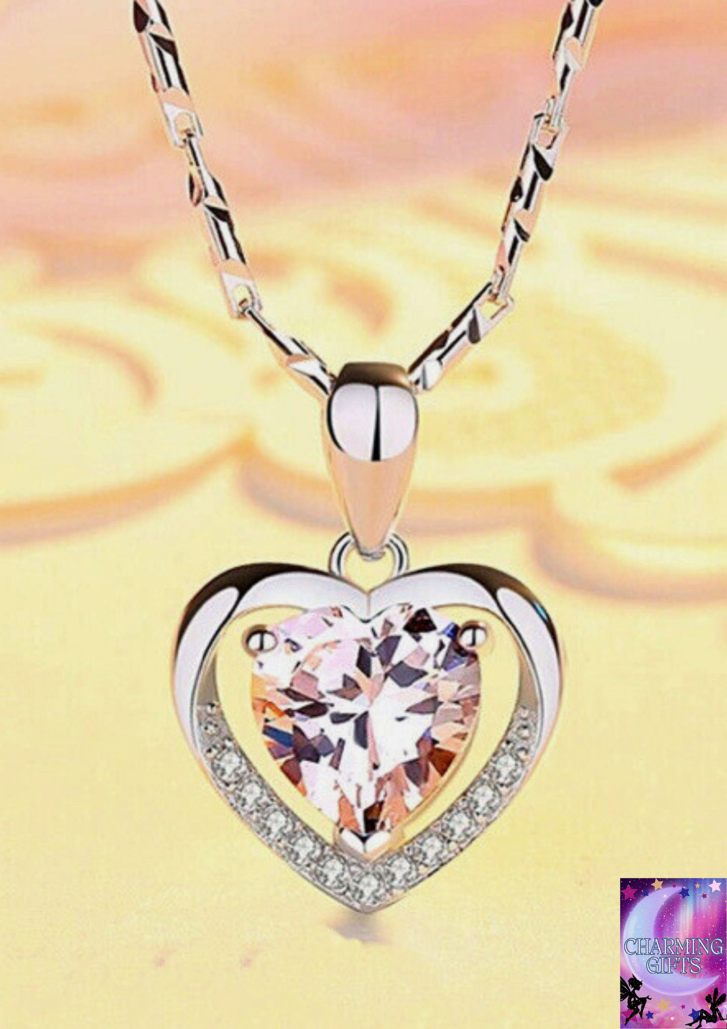 Jewell's of the heart 925 Sterling Silver Heart Crystal Pendant Chain Necklace Womens Jewellery Gifts