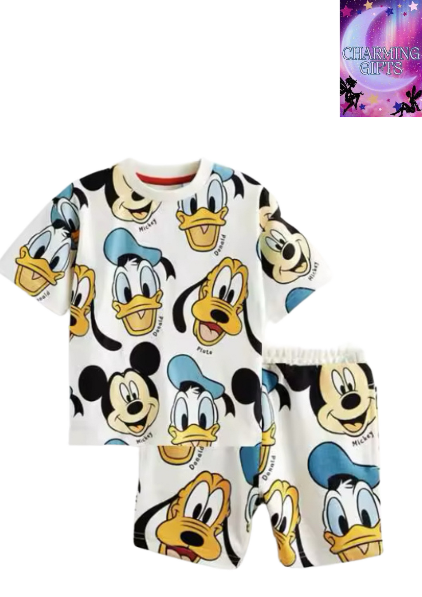Donald Duck Full Print Outfit Kids Cartoon Tshirt+Shorts 2 Piece Set Boys Girls Cute Crewneck Short Sleeve Shorts Tracksuits
