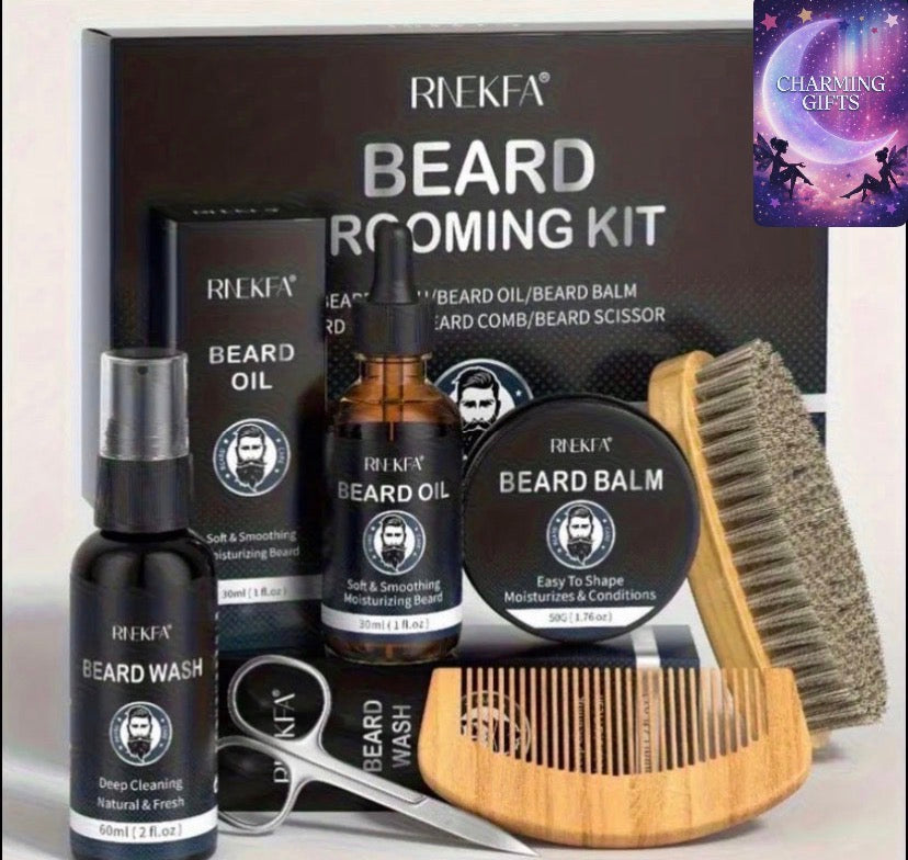 Men's Beard Grooming Set, Beard Oil, Beard Balm, Beard Wash, Beard Brush, Comb, Scissors, Storage Bag, Beard Care and Trimming Set, Beard Gift for Father Boyfriend Birthday Gift Father's Day Gift