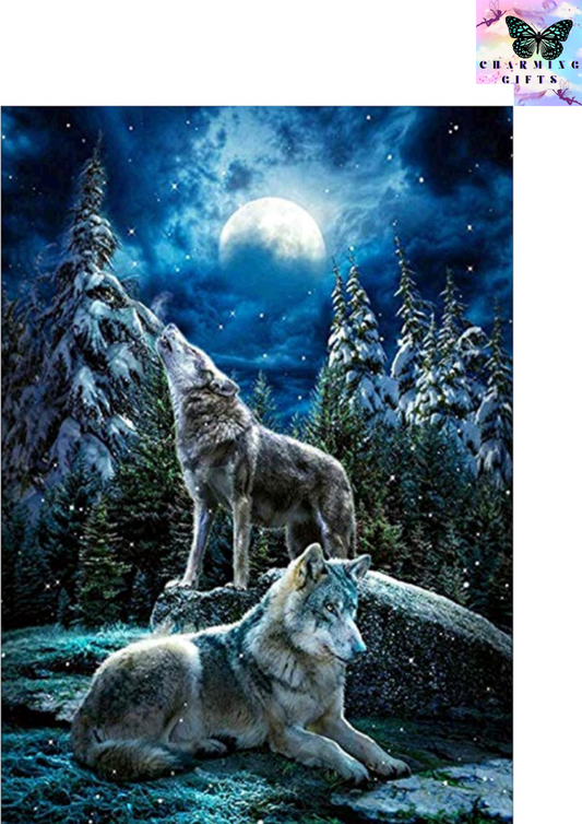 5D Diamond Painting Kit, Diamond Painting Kits for Adult, Wolf in the Moonlight Diamond Art,Diamond Picture Art, Round Diamond Art Kit, Full Drill Diamond Painting Set for Home Wall Decor 30x40cm