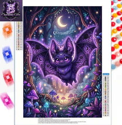 🌙 Magical Forest • Purple Moon & Bats Diamond Painting Kit