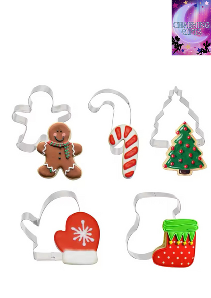 5Pcs Christmas Cookie Cutter Set Gingerbread Man Xmas Tree Biscuit Mold Stamp 2024 Christmas Party New Year Baking Accessories