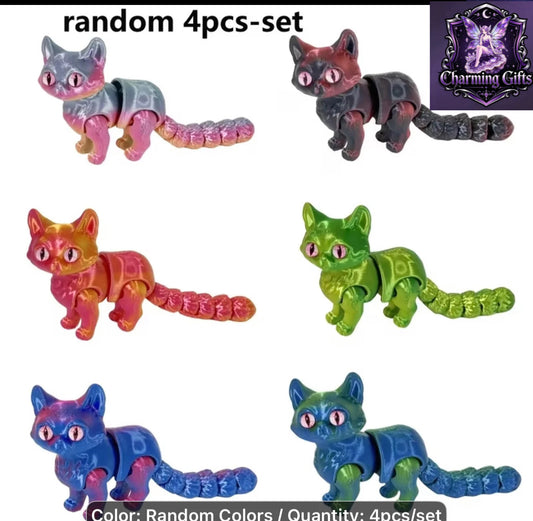4pcs/Set 3D Printed Random Cartoon Cat