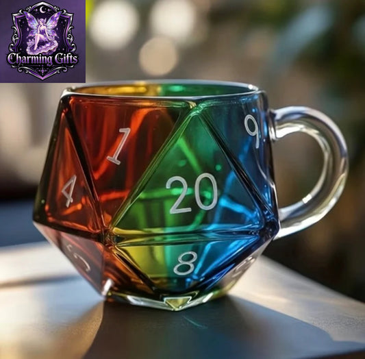 Heatproof Glass Cup 20-Sided Polyhedral D&D Dice Design Water Mug Tabletop Board Game Enthusiasts Drinkware