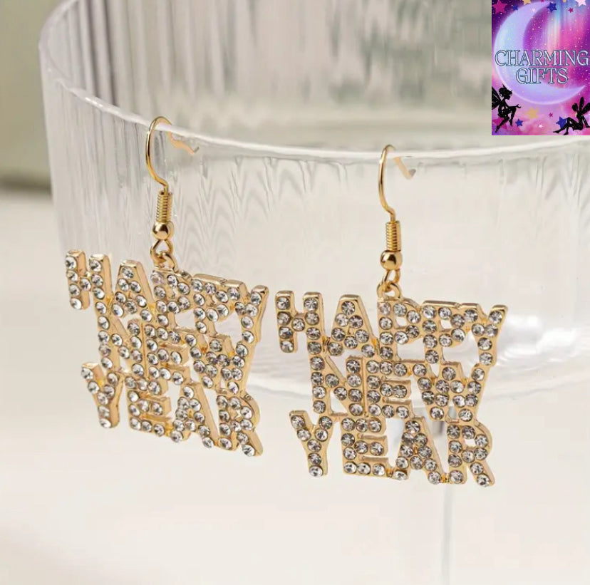 [A Pair Of Simple Earrings] Trendy Fashion Happy New Year Women's A Pair Of Simple Classic Letters Earrings