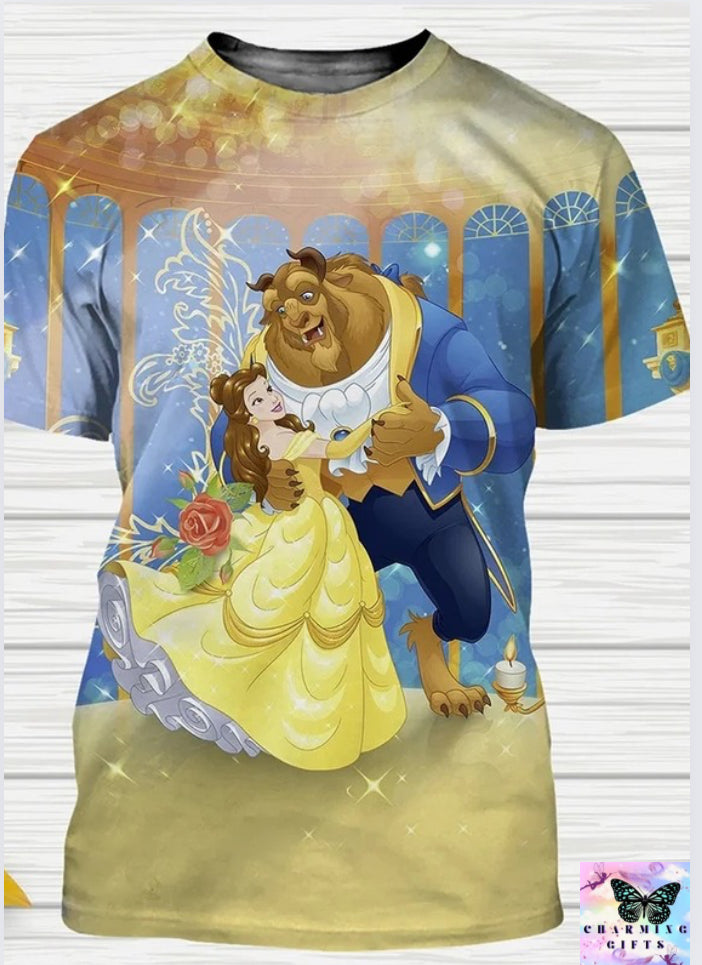 Tale as old as time Beauty and The Beast Cartoon 3d T-Shirts Anime Streetwear Men Women Casual Oversized T