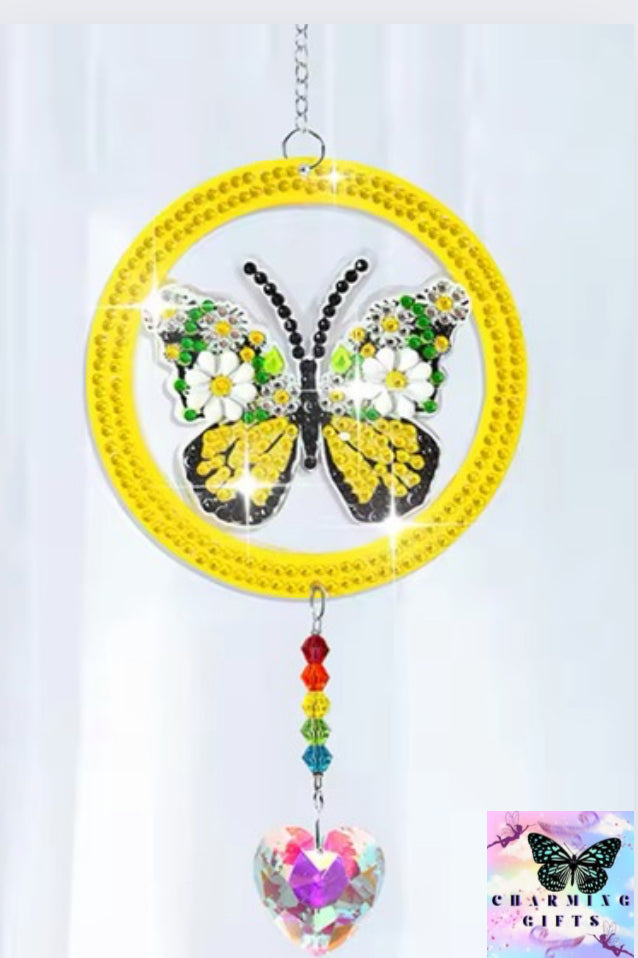 /Set DIY Butterfly Diamond Art Sun Catchers Double Sided Wind Chimes with Crystal Diamond Painting Sun Catchers for Adults