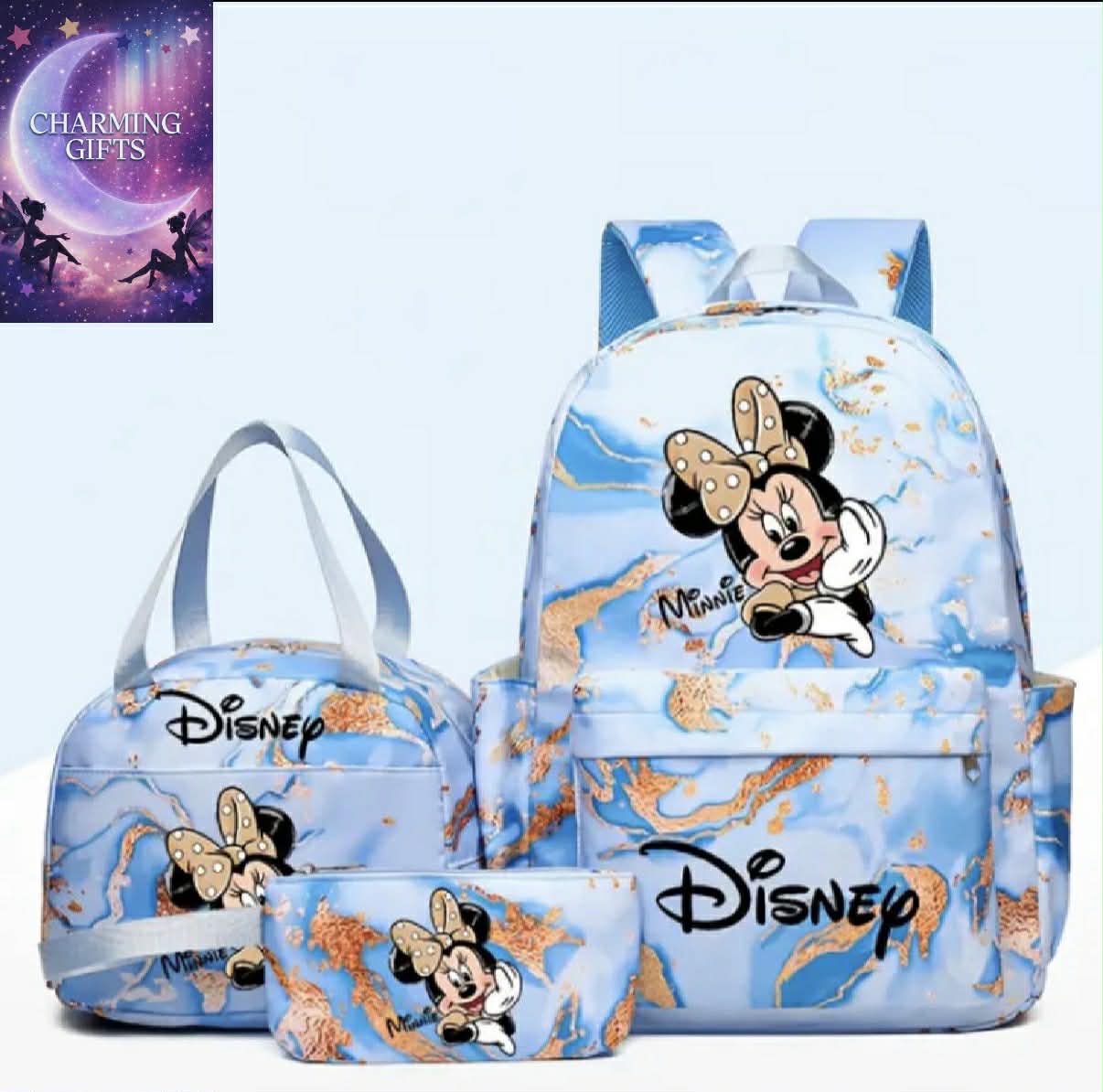 [Disney Minnie 3pc Backpack Set] Disney Minnie 3pc Backpack Set - Stylish Nylon Large Capacity Bag with Adjustable Straps, Zip Closure, Tablet Pocket - Includes Lunch Bag - Lightweight, Hand Washable - Animal Print - Ideal Back-to- Gift, Perfect Holiday P