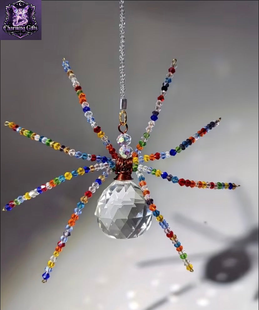 ✨ Crystal Spider Suncatcher — Handmade Beaded Window Charm