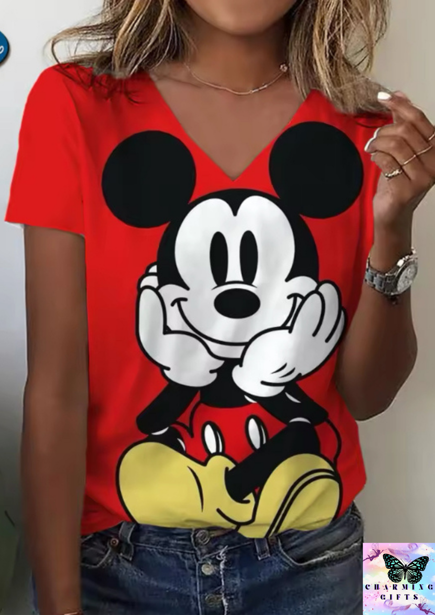 Women's T-shirts Disney Mickey Mouse 3D print New V-neck Short Sleeve Summer Casual Women's Clothing Harajuku Y2K Hip Hop Clothes