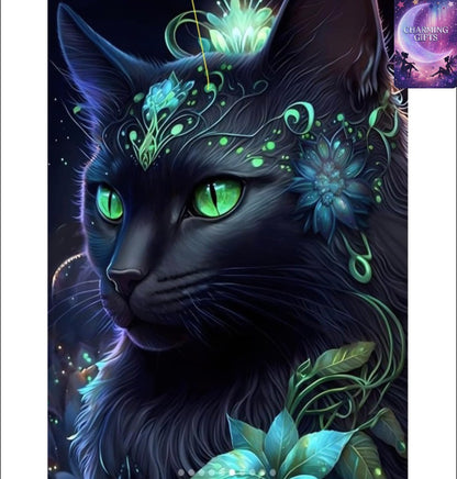 5D Diamond Art Painting Kit, DIY Diamond Painting Pictures, Diamond Rhinestone Crystal Cross Stitch Painting Painting by Numbers for Children Adults Home Wall Decoration (Black Cat)