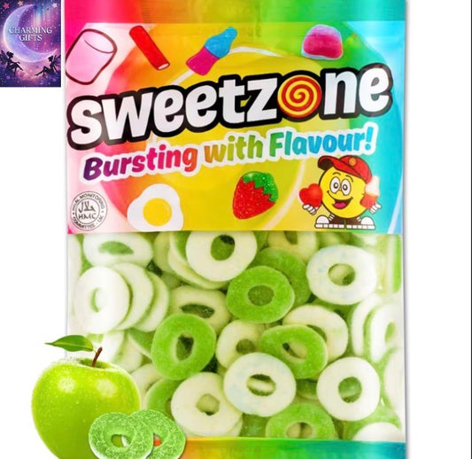 Sweetzone Sour Apple Rings - 1kg Bag of Sweets - Experience the Tartness and Juiciness of Apple Mixed with Tangy and Sour of Gummy Candy - Gummy Sweets and Jelly Sweets - Halal Sweets for Everyone
