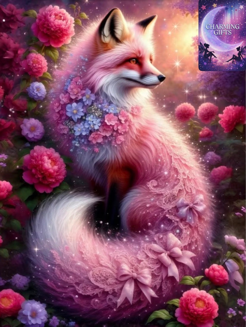 Flower-Tailed Fox in the Flower Bush” Diamond Painting Kit