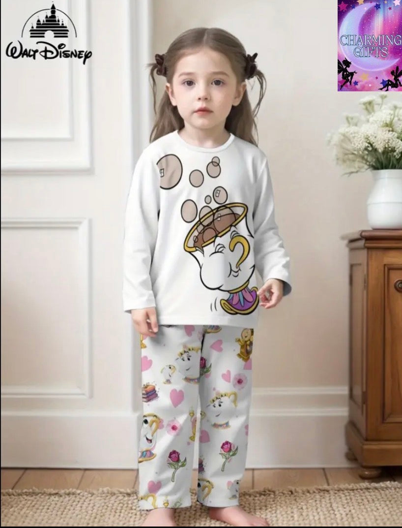 Beauty And The Beast Series Pattern Round Neck Long Sleeve Pants Set, Boys And Girls Casual Sports Two-Piece Set, Comfortable Autumn Top And Pants Underwear, Suitable for Daily Wear And Outdoor Activities, Perfect Holiday Gift, Perfect for Outdoor