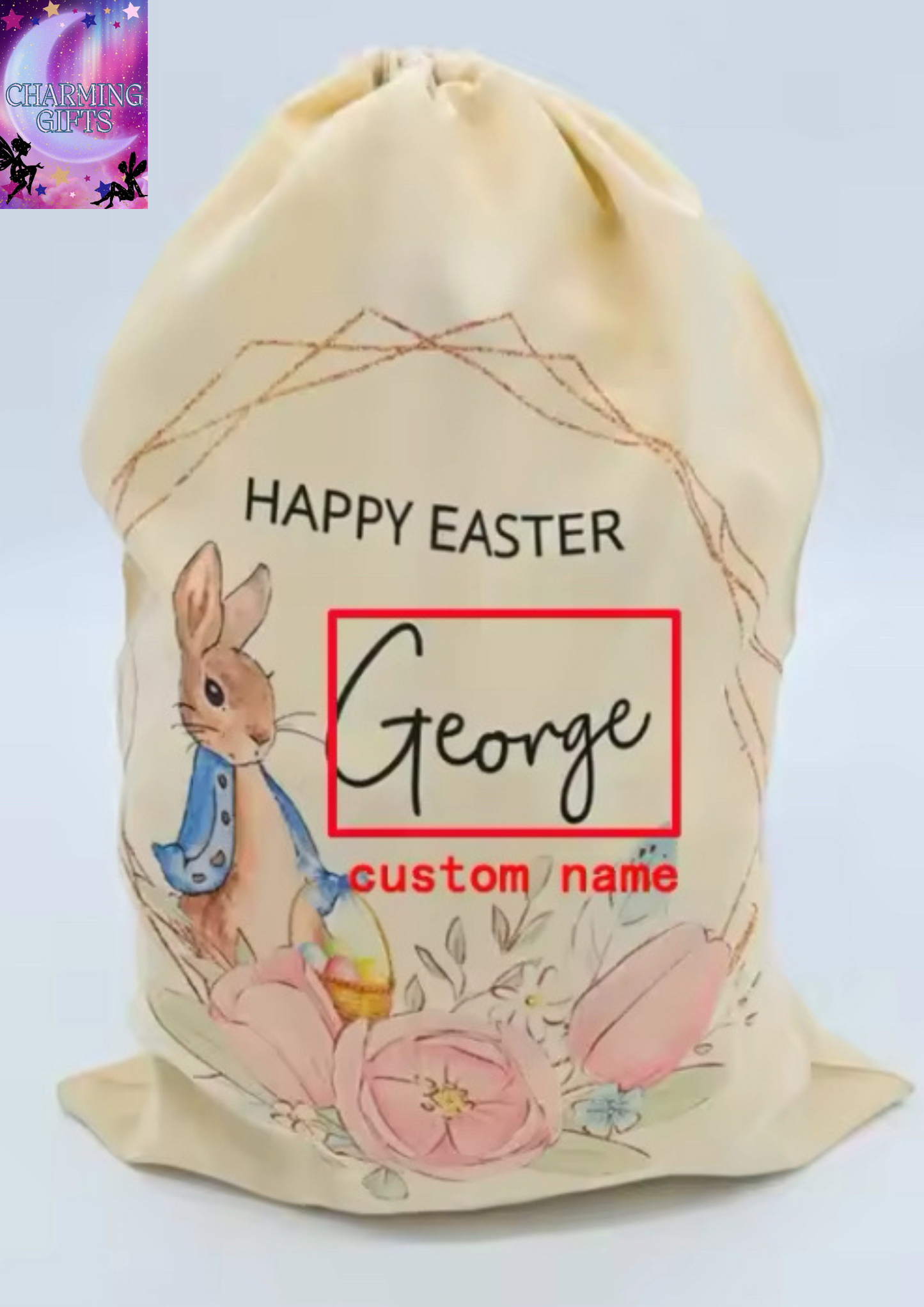 Personalised Bunny rabbit bag garden Egg Hunt game basket happy Easter Party decoration children kid boy girl gift Sack Bucket