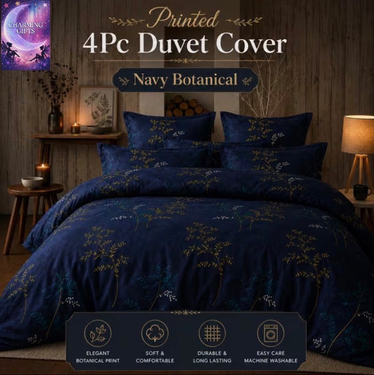 Hotel Quality Printed 4PC Bedding Set Duvet Cover Set, Duvet Cover with Pillowcases & Fitted Sheet, Soft Breathable Bedroom Decor super king