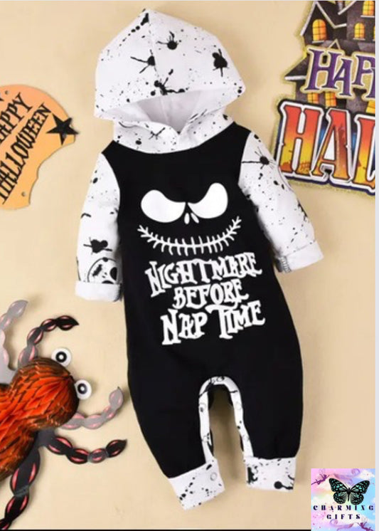 Nightmare before nap time Halloween Baby Clothes Newborn Infant Babe Girl Boy Romper Long-Sleeve Hoodies Cotton Letter Print Nightmare Jumpsuit