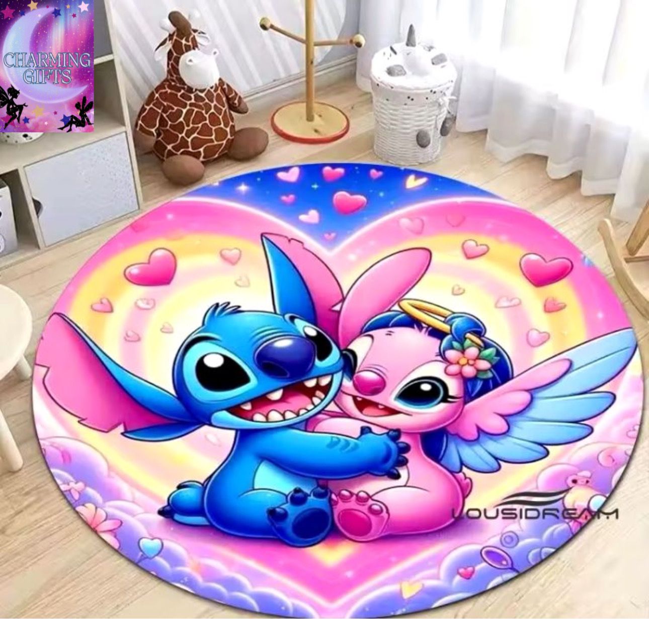 DISNEY Cartoon Lilo & Stitch Print Round Carpet Living Room Bedroom Table Chair Sofa Decorative Carpets Exquisite Gift 80x80Cm