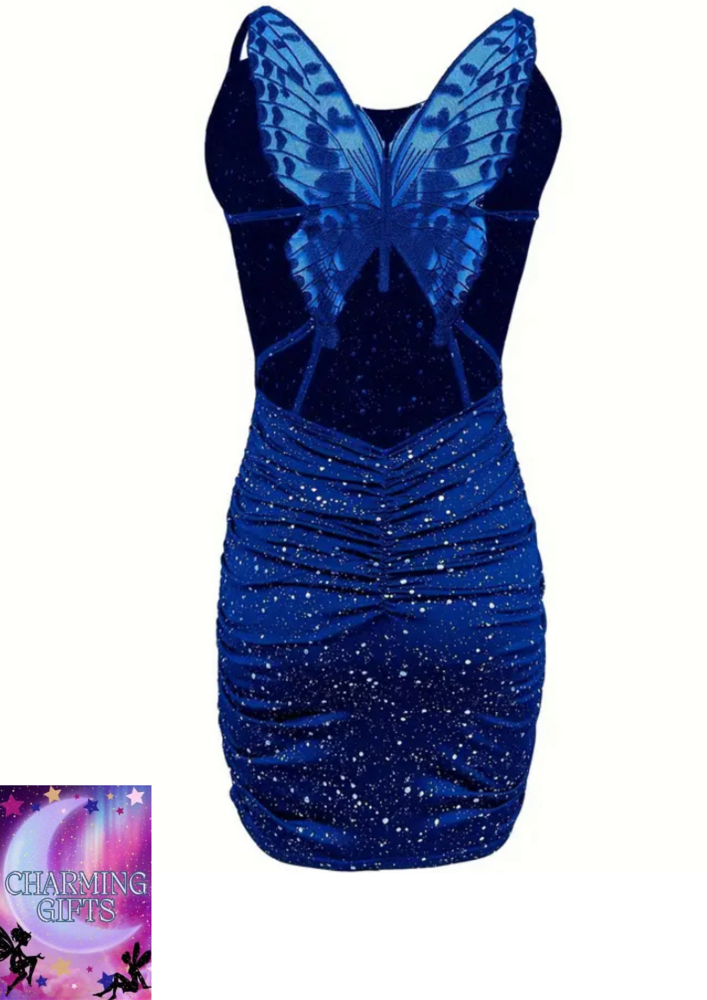 Sparkling Butterfly Print Bodycon Dress - Sleeveless & Backless Design, Perfect for Evening Events, Women's Fashion