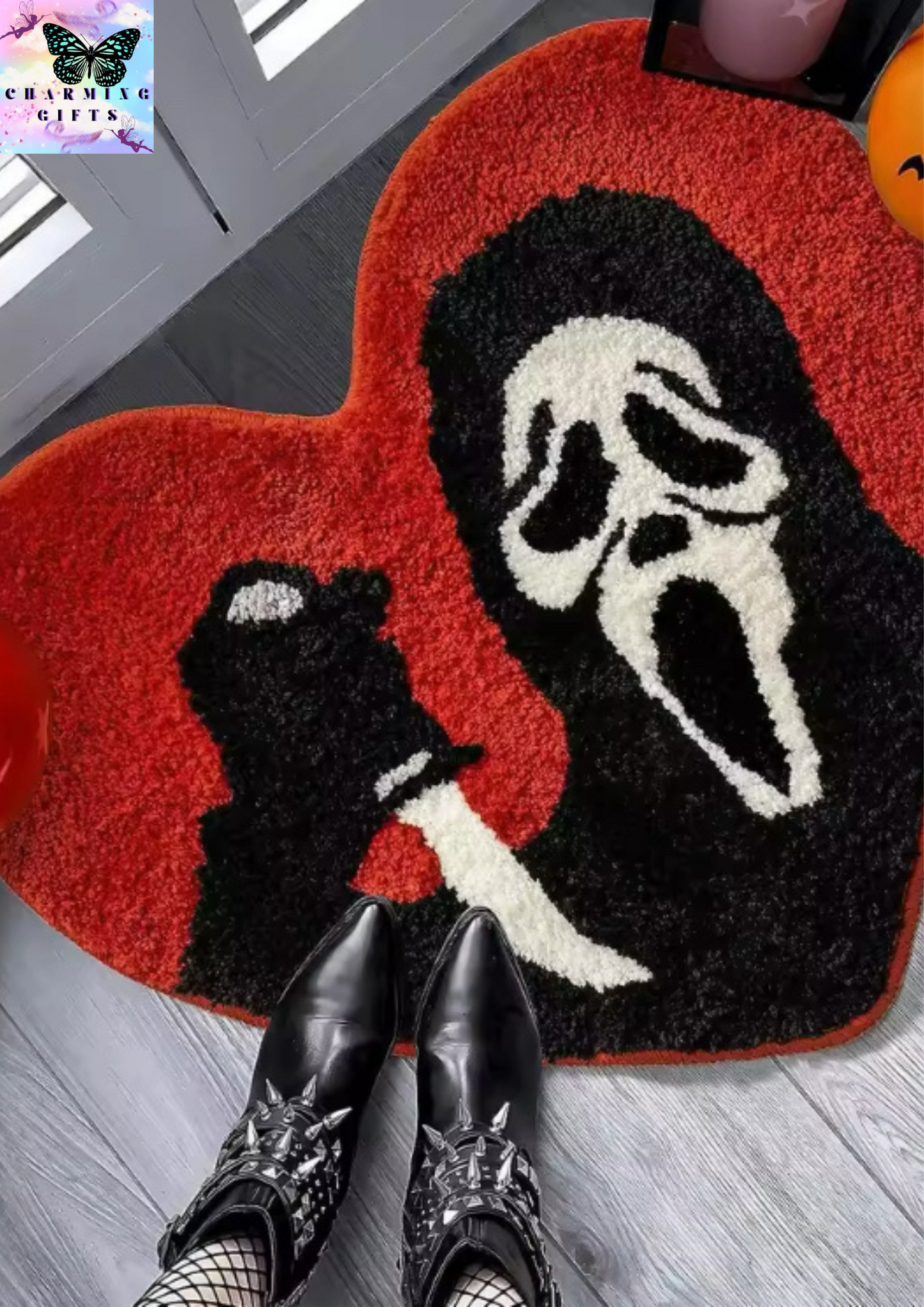 GhostFace Ultra Soft Absorbent Skull Rug Non Slip Backing Unique Red Black Halloween Decor Bathroom Wash55Cm / 66Cm